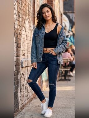 HIGHLINE COLLECTIVE Distressed Skinny Jeans - Dark Wash - Knee Slits - Size 29